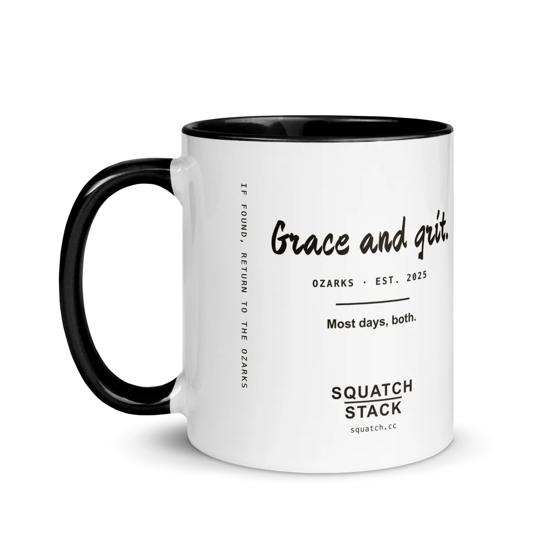 The Grace and Grit mug, handle on the left.