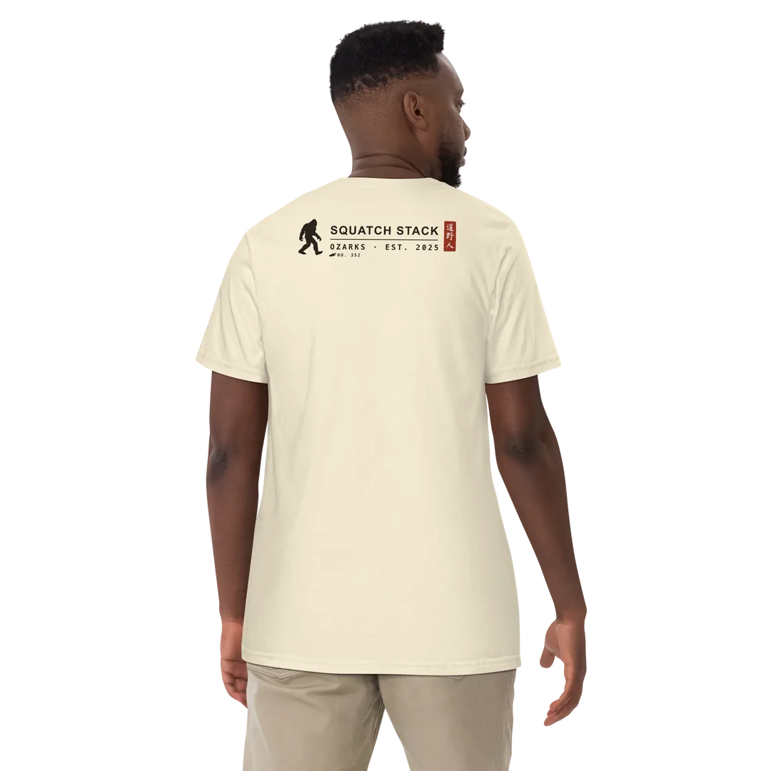 The Founder tee, back, worn.