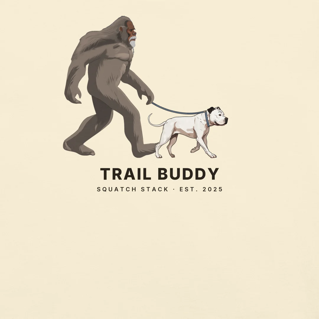 Close-up of the Trail Buddy print on the ivory cotton.